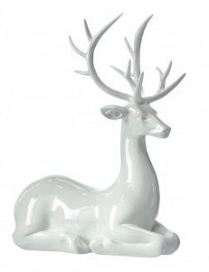 12" Gloss White Polyresin Reindeer Laying Down Figurine