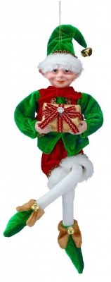 17" Red and Green Elf Holding a Christmas Present Polyresin Figurine