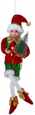 17" Red and Green Elf Holding a Christmas Tree Polyresin Figurine