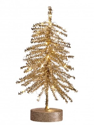 14" LED Gold Tinsel Christmas Tree
