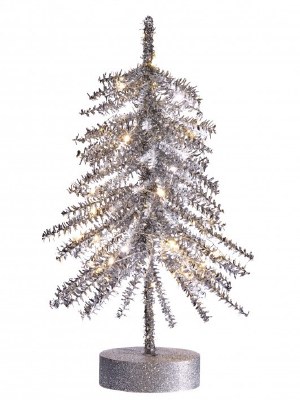 14" LED Silver Tinsel Christmas Tree