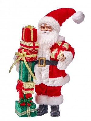 20" Red Santa With a Present Stack Christmas Statue