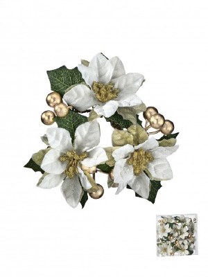 Set of Four 1.5" Openig Faux White and Gold Poinsettia Candle Ring