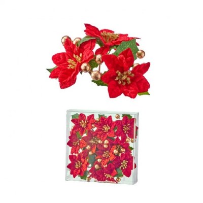 Set of Four 1.5" Openig Faux Red and Gold Poinsettia Candle Ring