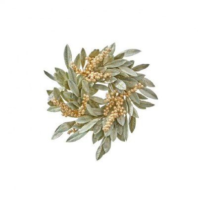6.5" Opening Faux Green and Gold Berries and Leaves Candle Ring