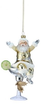 8" Silver and Gold Santa Sitting in a Margartia Glass Glass Ornament