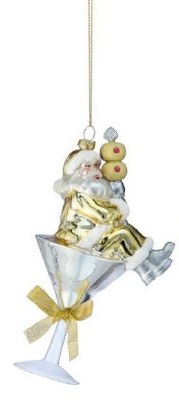 8" Silver and Gold Santa Sitting in a Martini Glass Glass Ornament