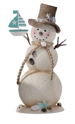 9" Sand Snowman Holding a Sailboat Polyresin Figurine