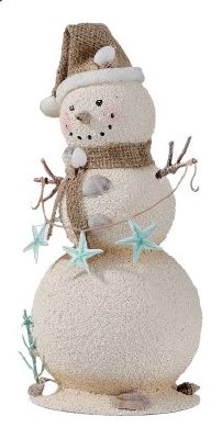 9" Sand Snowman Holding a Starfish Garland Polyresin Figurine