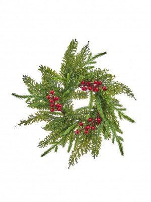 4.5" Opening Faux Red Berries and Pine Mix Candle Ring