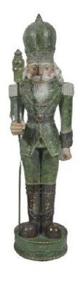 18" Green Nutcracker Wearing a Round Hat Polyresin Christmas Figurine
