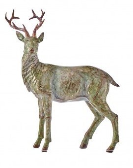 10" Green and Gold Reindeer With Its Head Facing the Left Polyresin Christmas Figurine