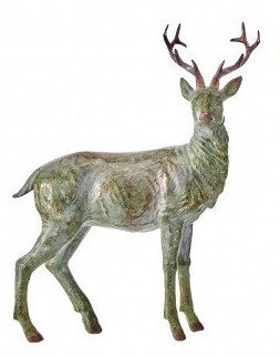 10" Green and Gold Reindeer With Its Head Facing the Right Polyresin Christmas Figurine