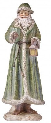 13" Green and Gold Santa Holding a Lantern Polyresin Christmas Figurine