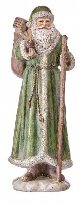 13" Green and Gold Santa Holding a Staff Polyresin Christmas Figurine