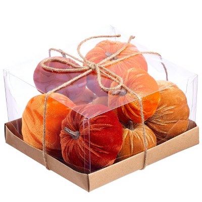 Box of 10 Orange, Brown, and Red Velvet Pumpkins