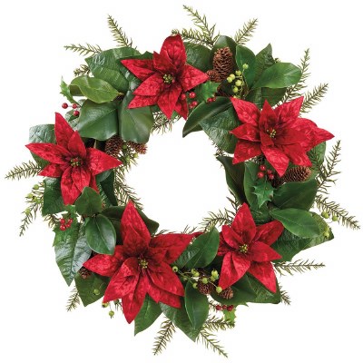 28" Round Faux Red Poinsettia Wreath
