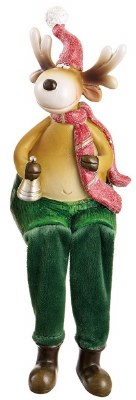 7" Multicolor Moose Holding a Bell Polyresin Sitter Figurine