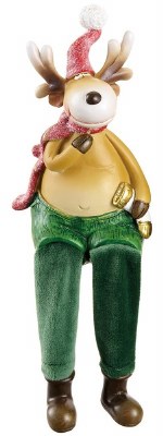 7" Multicolor Moose Holding a Sock Polyresin Sitter Figurine