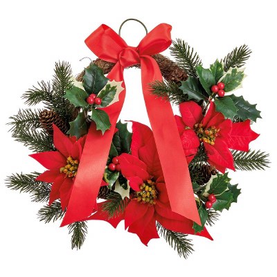 17" Faux Red Poinsettia Wreath With a Red Bow