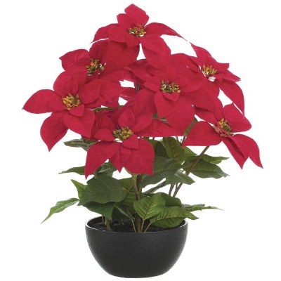 20" Faux Red Poinsettia Bush in a Black Pot