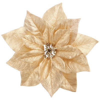9" Faux Gold Poinsettia Clip On Ornament