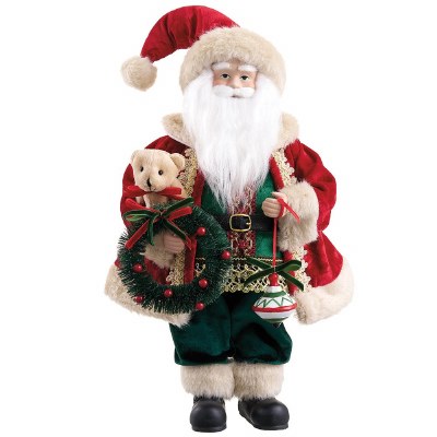 18" Red and Green Santa Holding a Wreath Figurine