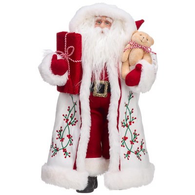 18" Red and White Santa With a Gift Figurine
