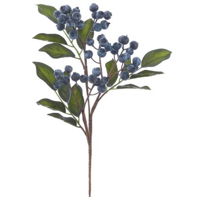 15" Faux Blue Berries and Green Leaves Spray