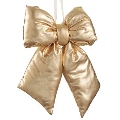 10" Gold Puffy Fabric Bow Ornament