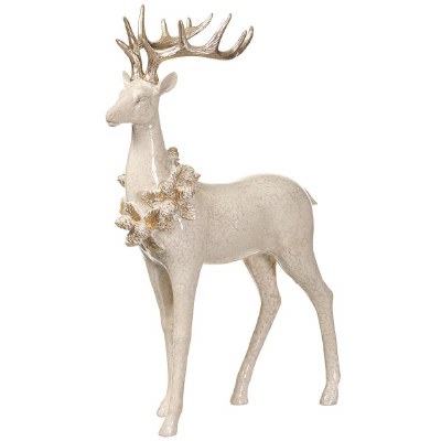 19" Cream and Gold Polyresin Reindeer Figurine