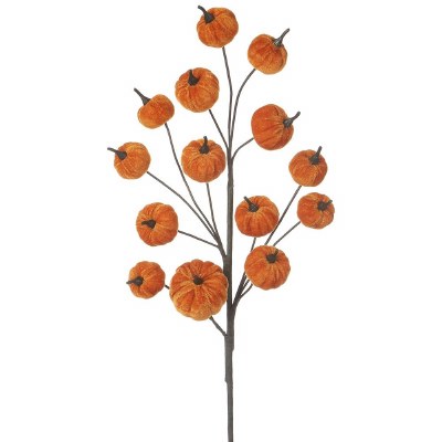 30" Orange Velvet Pumpkins Faux Spray