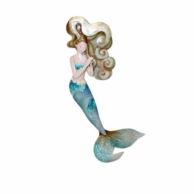 17" Multicolor Capiz Mermaid Coastal Metal Wall Art Plaque