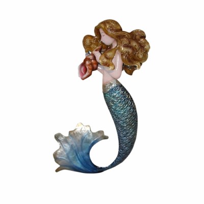 11" Multicolor Capiz Mermaid Holding a Seashell Coastal Metal Wall Art Plaque