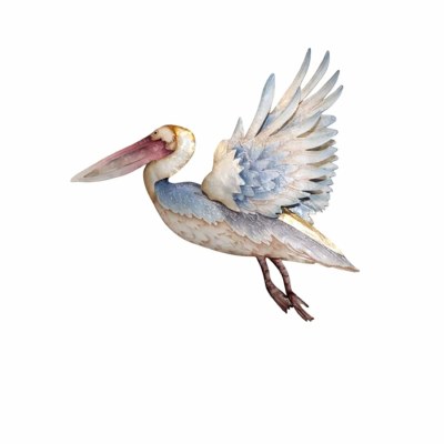 17" Blue and White Capiz Pelican Coastal Metal Wall Art Plaque