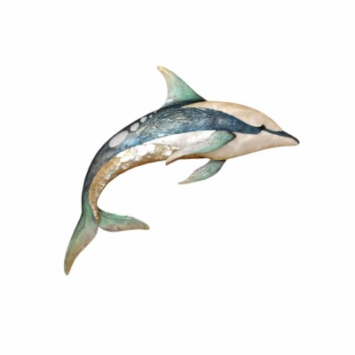 16" Blue and White Capiz Dolphin Coastal Metal Wall Art Plaque