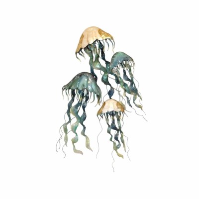 26" Blue and Gold Capiz Jellyfish Coastal Metal Wall Art Plaque