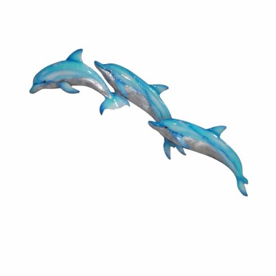 21" Three Blue and White Capiz Dolphins Coastal Metal Wall Art Plaque