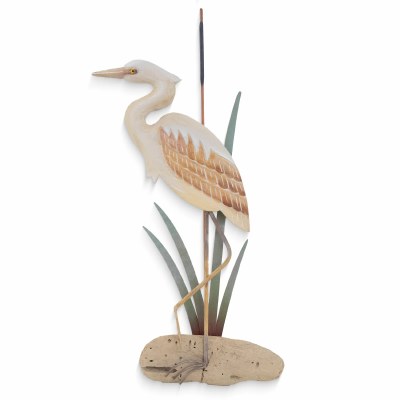 24" Soft Natural Heron Coastal Wall Art Plaque