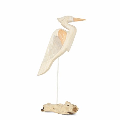 28" Soft Natural Wood Heron on a Driftwood Base Statue