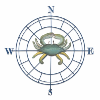 28" Round Blue Crab Compass Coastal Metal Wall Art Plaque