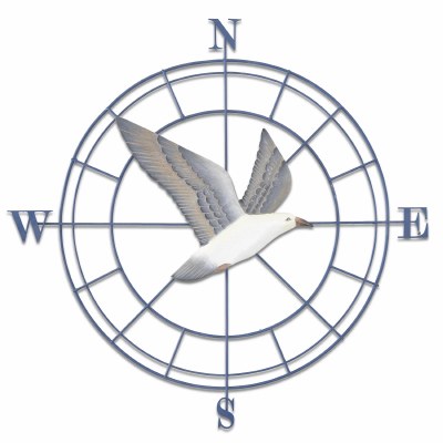 28" Round Blue Seagull Compass Coastal Metal Wall Art Plaque