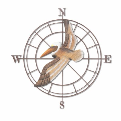 28" Round Pelican Compass Coastal Metal Wall Art Plaque