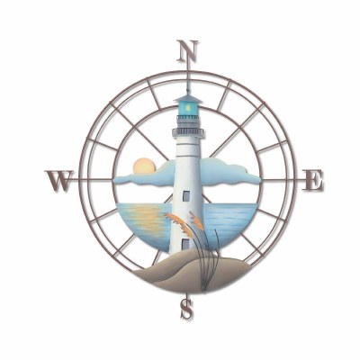 28" Round Lighthouse Compass Coastal Metal Wall Art Plaque
