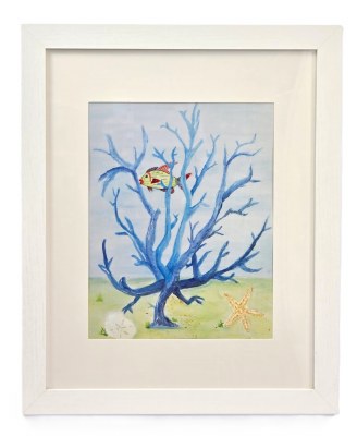 22" x 18" Blue Coral With Fish Framed Wall Art Under Glass