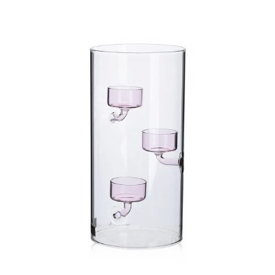 10" Clear and Pink Triple Tealight Holder