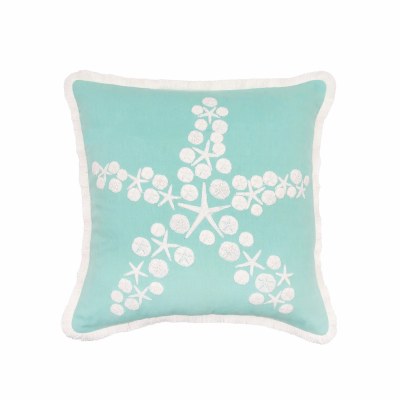 18" Sq White Sand Dollar Starfish Decorative Coastal Pillow