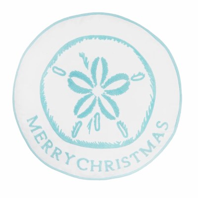 Round "Merry Christmas" Coastal Sand Dollar Decorative Christmas Pillow