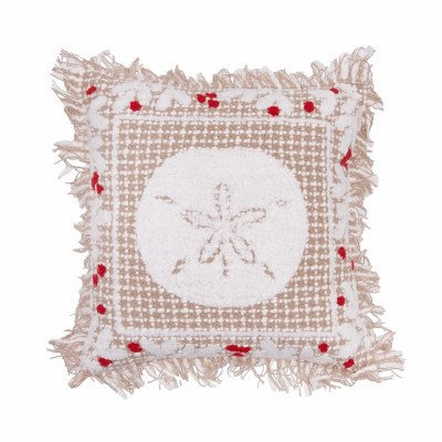 10" Sq Beige and Red Sand Dollar Coastal Christmas Decorative Pillow