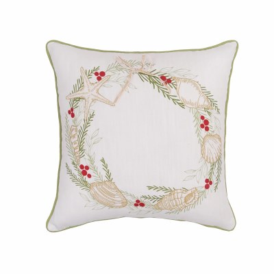 16" Sq Coastal Tidings Seashell Wreath Decorative Christmas Pillow